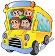 School bus with happy children