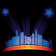 Lights with stars over city at night sky