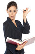 Excieted female exploring the book through the loupe