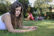 Photo: teenage girl with mobile cell phone outdoor teenage girl with mobile cell phone outdoor