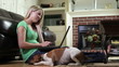 Girl on Cell Phone and Laptop with Jack-Rat Terrier Dog Girl on Cell Phone and Laptop with Jack-Rat Terrier Dog