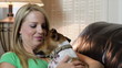 Pretty Girl With Jack-Rat Terrier Dog Smiles at Camera Pretty Girl With Jack-Rat Terrier Dog Smiles at Camera