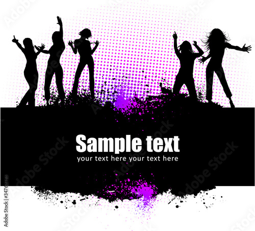 Vector: Dancing young people summer vector background text card Dancing young people summer vector background text card