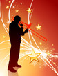 Vektor: Trumpet Musician on Abstract Light Background with Stars Trumpet Musician on Abstract Light Background with Stars