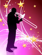 Vektor: Trumpet Musician on Abstract Light Background with Stars Trumpet Musician on Abstract Light Background with Stars