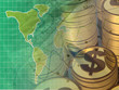 Graphic, pen, money and map, collage