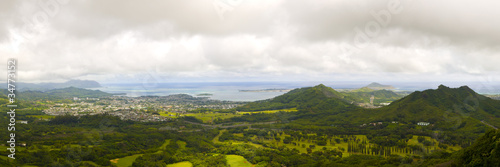 Photo: Panoramic image of a narrow tropical valley in Oahu Panoramic image of a narrow tropical valley in Oahu