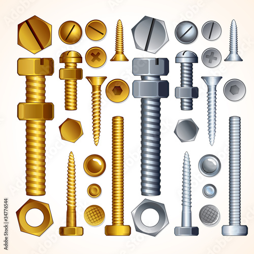 Vector: Isolated Screws, Bolts and Rivets Isolated Screws, Bolts and Rivets