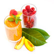 Peach cocktail with raspberries