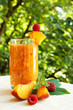 Peach cocktail with raspberries