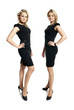 Two attractive young women in a black dress