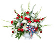 Colorful flower arrangement in urn isolated on white Colorful flower arrangement in urn isolated on white