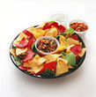 Colorful chips and salsa served on the table