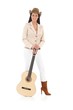 Happy guitar player and her guitar