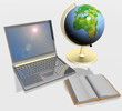 Open book, globe and laptop Open book, globe and laptop