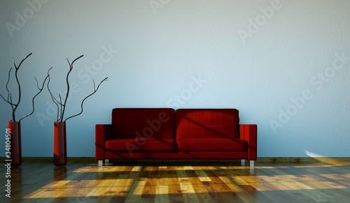 Illustration: Wohndesign - rotes Sofa vor weisser Wand Wohndesign - rotes Sofa vor weisser Wand