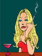 Cartoon woman smoking at the bar