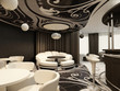 Perspective of modern restaurant with design furniture