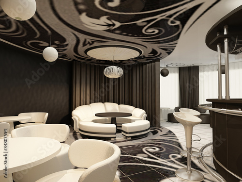Illustration: Perspective of modern restaurant with design furniture Perspective of modern restaurant with design furniture