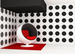 Pop art interior. Round armchair. Geometrical interior
