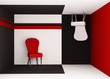 Perspective furniture in geometrical interior.  Chair on the flo