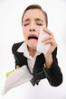 Businesswoman wiping her tears with tissue