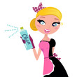 Housewife Ð french retro Maid with cleaning spray. Vector.