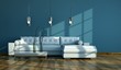 Wohndesign - weißes Sofa vor blauer Wand