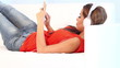 Young girl on couch listen to the music with headphones