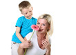 mother with son in studio