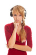 girl teenager in headphones looks to camera girl teenager in headphones looks to camera