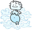 Young cute angel floating in clouds - vector illustration