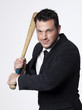 jeune homme d'affaires souriant batte de Base-ball