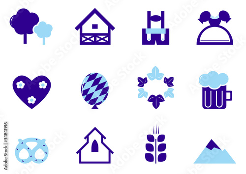 Vector: Octoberfest, Munich and Germany icon set isolated on white ( blu Octoberfest, Munich and Germany icon set isolated on white ( blu
