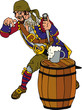 Drunk pirate on a barrel of rum