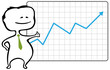 Happy trader and a chart with a rising blue arrow - vector