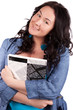 Picture of happy woman with big notepad