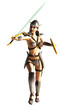 Fantasy female warrior executing sword thrust
