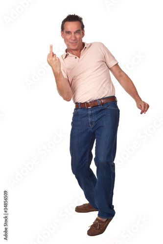 Photo: Annoyed Frustrated Man Showing Middle Finger with Cheeky Grin Annoyed Frustrated Man Showing Middle Finger with Cheeky Grin