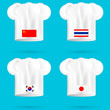 set of  china thailand korea and japan chef's hat on the white