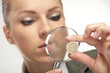 portrait of young businesswoman with magnifying glass portrait of young businesswoman with magnifying glass