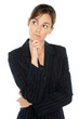 Young anxious businesswoman in suit biting her lip