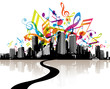 City with colored tunes.