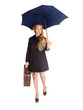 woman with umbrella and vintage suitcase