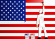 Illustration of a man figure painting the flag of USA