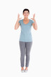 Excited woman standing up