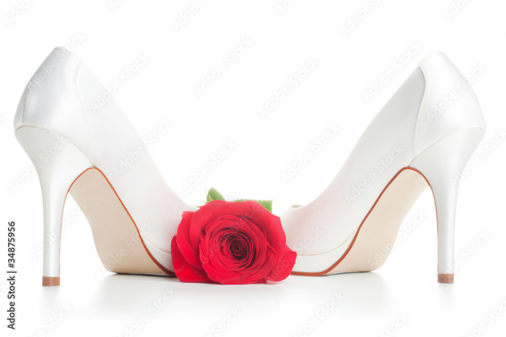 Gorgeous wedding shoes white with a red rose
