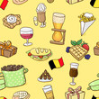 Hand drawn seamless pattern: belgian traditional food and beer Hand drawn seamless pattern: belgian traditional food and beer