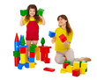 Mom and daughter playing with blocks