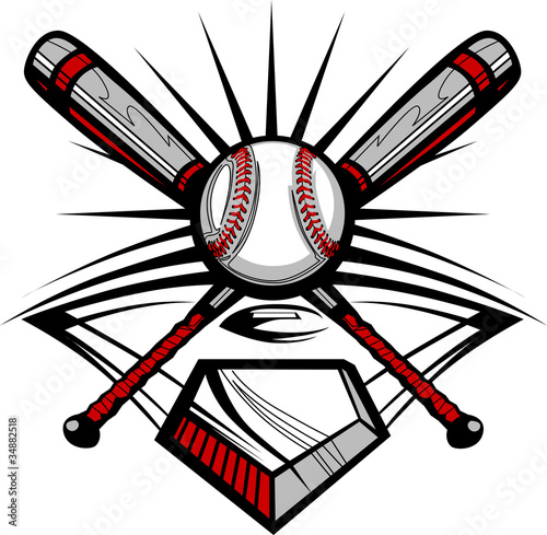 Vector: Baseball or Softball Crossed Bats with Ball Image Template Baseball or Softball Crossed Bats with Ball Image Template
